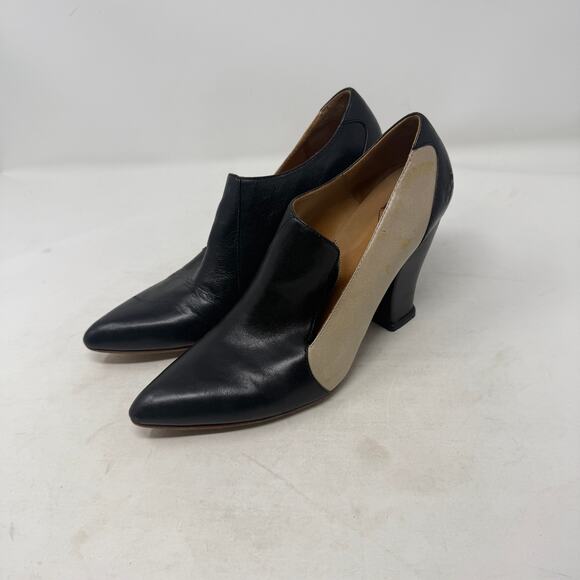 John Fluevog Kendra Pointed Toe Leather Heels Black Beige Leather Size 8 - Picture 15 of 15